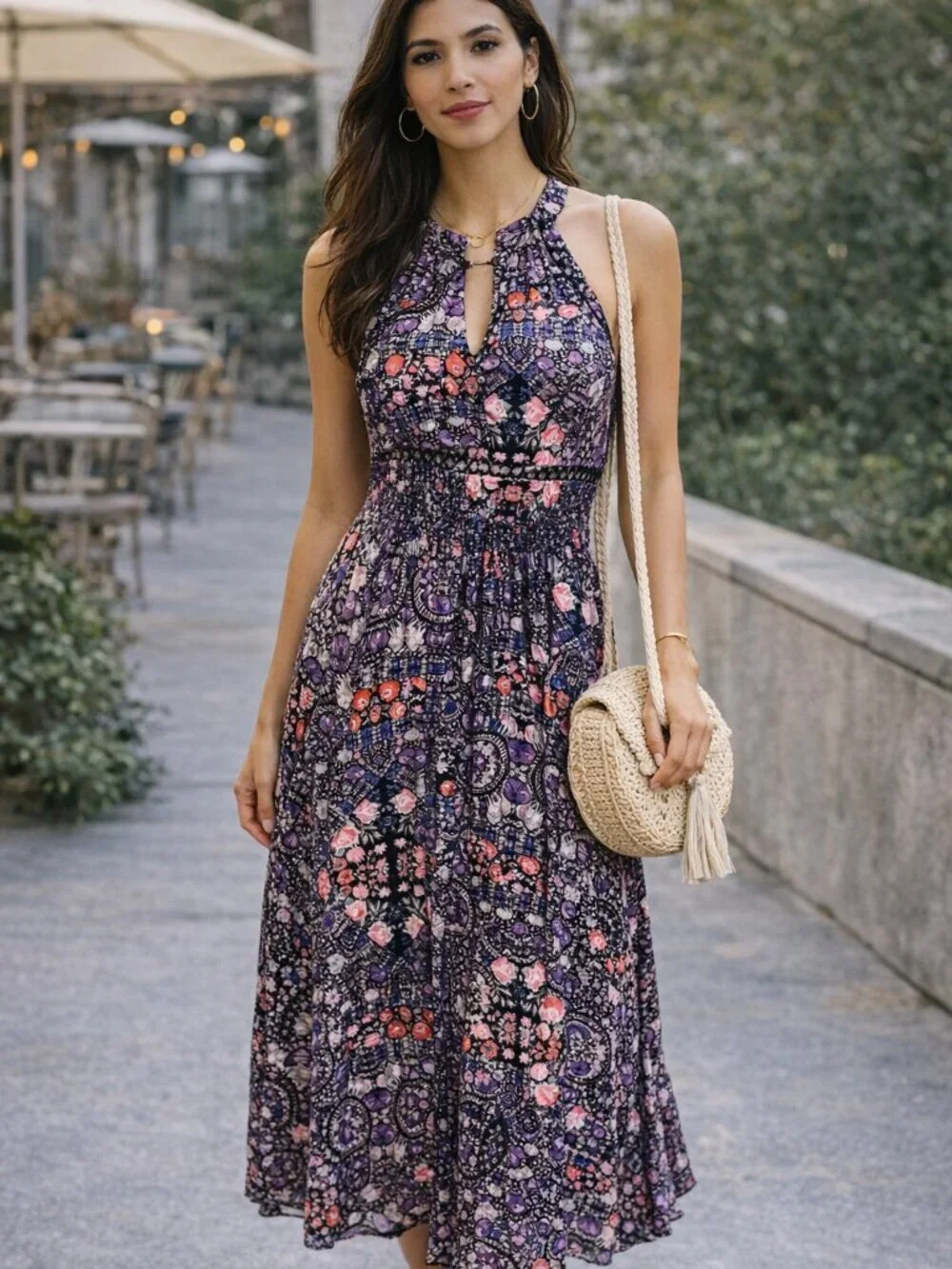 Jaase Endless Summer Boho Halter Maxi Dress Medium Open Back Floral - Picture 1 of 9